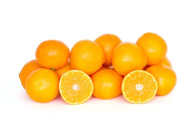 Group of tangerines over white background