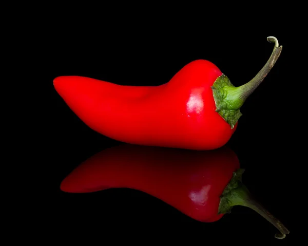 Röd Chili Peppar Över Svart — Stockfoto