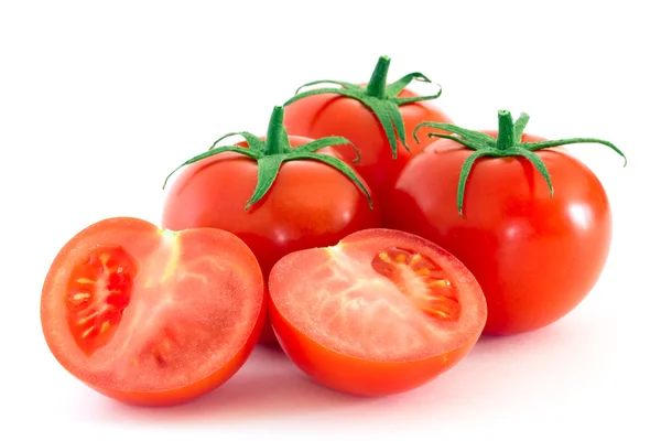 Vegetal Tomate Rojo Con Corte Aislado Sobre Fondo Blanco — Foto de Stock