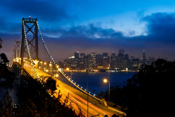 Мост Бей Вид Город Сан Франциско Ночью — стоковое фото