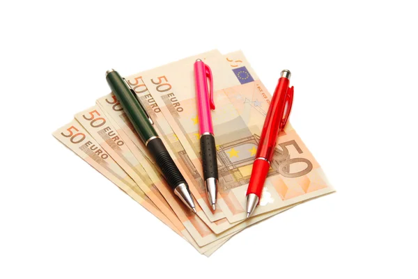 Евро и ручка — стоковое фото
