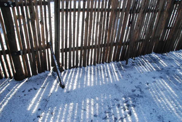 Fence Village Fence Shadows Feet Snow — Stock Photo, Image