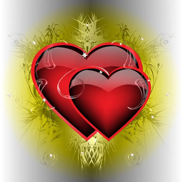 Deux Cœurs Ardents Sur Fond Irisé — Image vectorielle