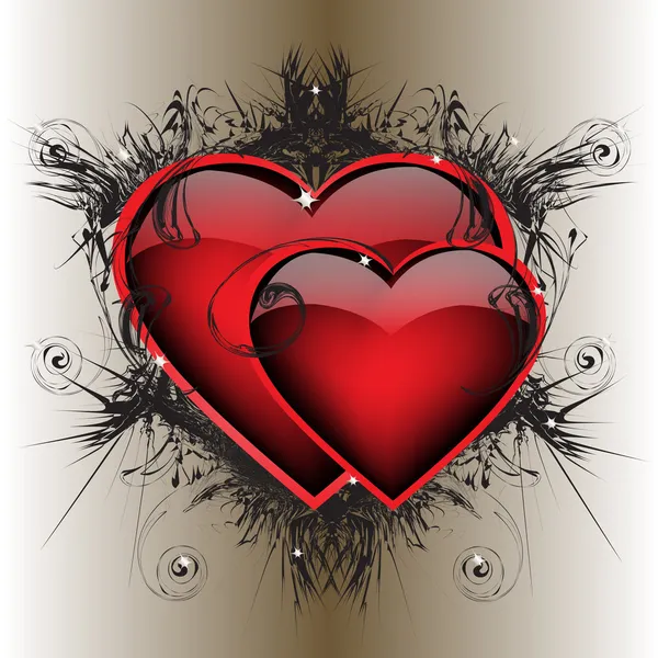 Deux Cœurs Ardents Sur Fond Irisé Illustration Vectorielle Eps10 — Image vectorielle