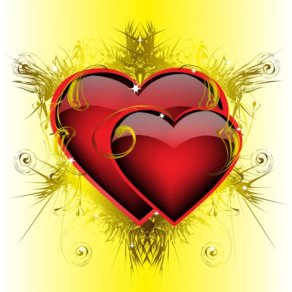 Deux Cœurs Ardents Sur Fond Irisé Illustration Vectorielle Eps10 — Image vectorielle