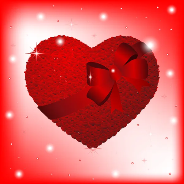 Coeur de roses avec ruban et noeud — Image vectorielle