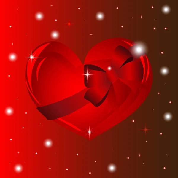 Coeur rouge vif avec ruban et arc — Image vectorielle