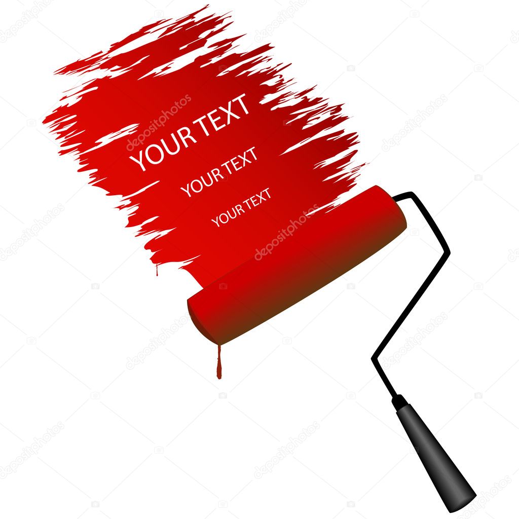 Paint roller and a trace of red paint, vector illustration, eps10