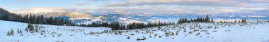 Winter sunrise mountain panorama landscape clipart
