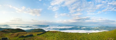 Summer morning cloudy mountain panorama view clipart