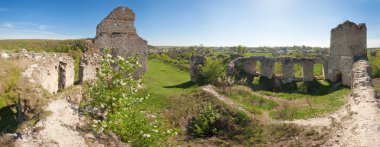 Spring view of Sydoriv Castle ruins (built in 1640s). Sydoriv village, located 7 km south of Husiatyn town, Ternopil region, Ukraine. Six shots stitch image. clipart