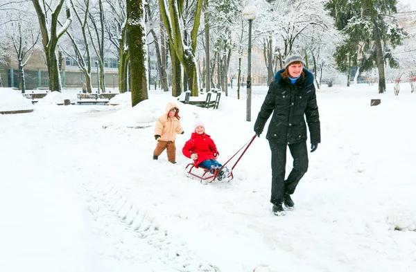 Семья в зимнем парке — стоковое фото