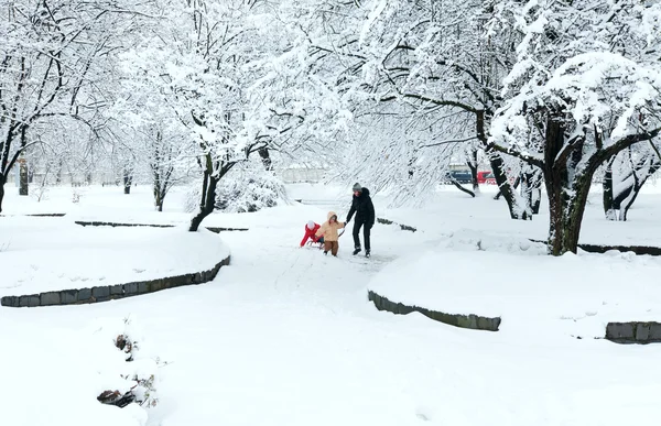 Familj i Vinterparken — Stockfoto