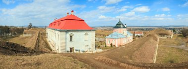 Spring panorama view of old Zolochiv castle (Ukraine, Lviv Region, Dutch style, built in 1634-36 by Jakub Sobieski). Five shots stitch image. clipart