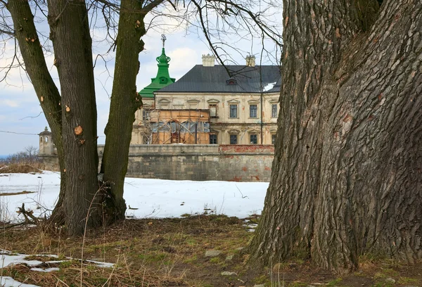 Vista Primavera Del Antiguo Castillo Pidhirtsi Ucrania Región Lvivska Construido — Foto de Stock