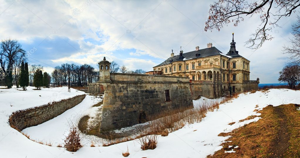 Spring Pidhirtsi Castle panorama view (Ukraine)