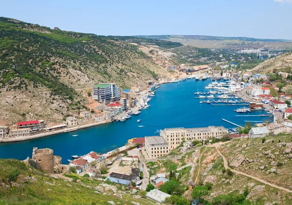 Stock image Summer view of seafront with ships at pier (Balaclava Town, Crimea, Ukraine)