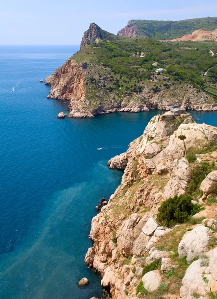 Verão Vista Costa Entrada Baía Balaclava Krimea Ucrânia — Fotografia de Stock