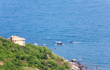 Yaz sahil Peyzaj ve house Beach (Kırım, Ukrayna)