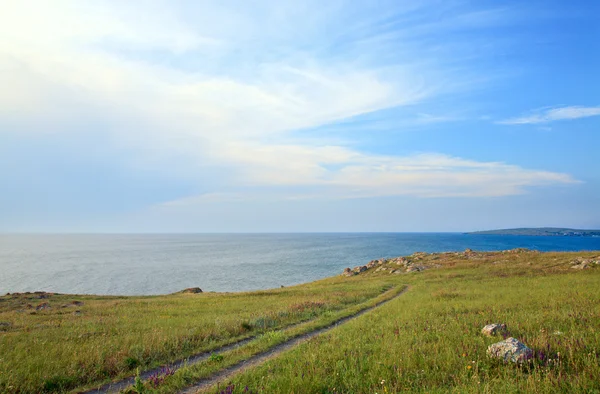 Toprak yolda prairies yaz deniz kıyısına yakın — Stok fotoğraf