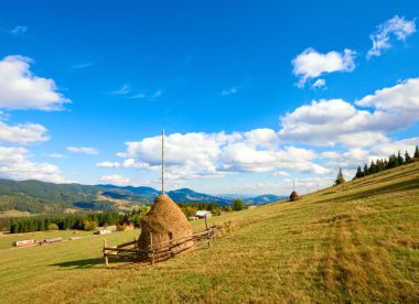 Güzel sonbahar dağ ve dağ tarafı (Karpat küçükbir köyün. Ukrayna)