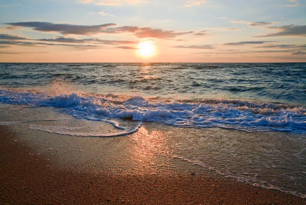 Sea Sunset Surf Great Wave Break Sandy Coastline — Stock Photo, Image