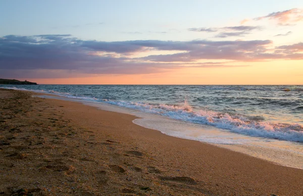 Sea Surf Wave Break Sunset Sandy Coastline — Stock Photo, Image