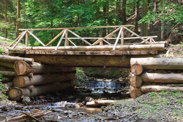Wooden Bridge Mountain Stream Forest — Stockfoto