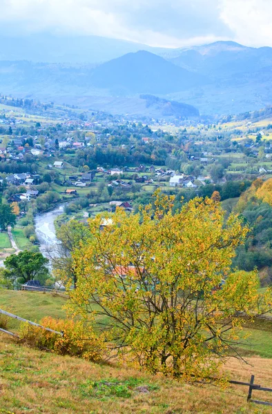Осенняя Гора Маленькая Деревня Склоне Горы Карпаты Украина — стоковое фото