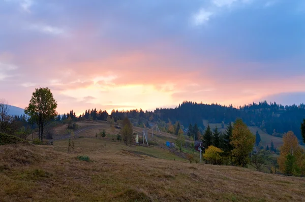 Autumn Sunrise Country Mountain View Carpathian Ukraine — Stock Photo, Image