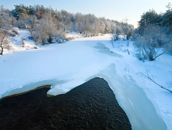 Vacker Kväll Lugn Utsikt Över Vintern Floden Från Bridge — Stockfoto