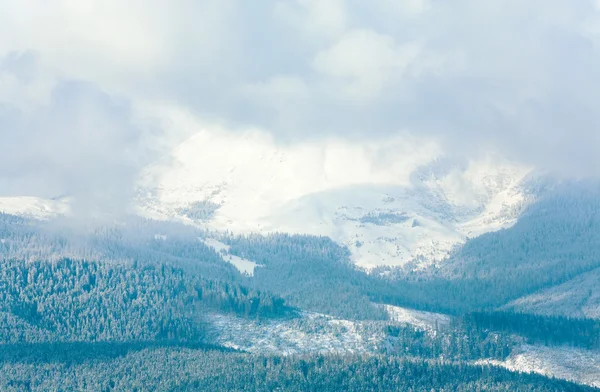 Πρωί Συννεφιά Χειμώνα Ορεινό Τοπίο Θέα Από Βουνό Kukol Καρπάθια — Φωτογραφία Αρχείου