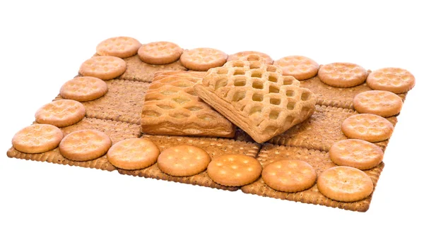 小麦饼干和顶 食物成分 孤立在白色背景上的拆分饼干 — 图库照片