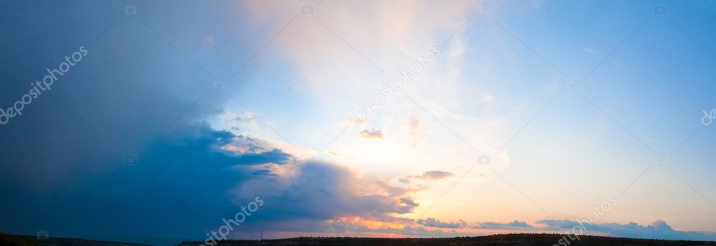 Blue sky sunset panorama