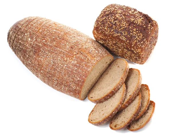 Loafs Whole Wheat Rye Bread Isolated White Background Shadows — Stock Photo, Image