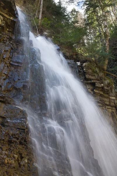 High Mountain Waterfall Dark Wild Carpathian Forest Long Exposure Shooting — Stock Photo, Image