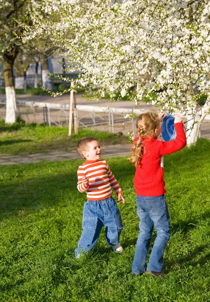 Дети в весеннем парке — стоковое фото