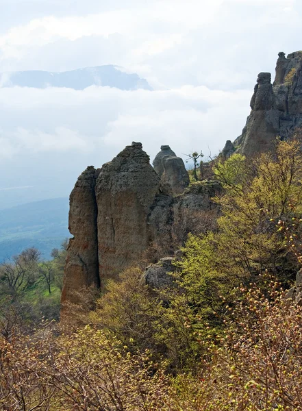 Vista Rochosa Montanha Vale Dos Fantasmas Perto Monte Demerdzhi Crimeia — Fotografia de Stock
