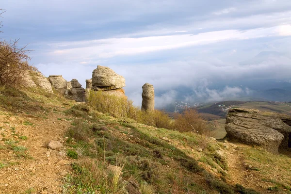 Vista Rochosa Montanha Vale Dos Fantasmas Perto Monte Demerdzhi Crimeia — Fotografia de Stock