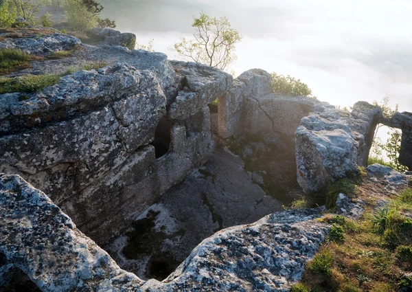 Ranní Přeháňky Pohled Horní Části Mangup Kale Historické Pevnosti Starověké — Stock fotografie