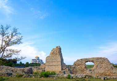 Evening Chersonesos (ancient town) and St Vladimir's Cathedral (Sevastopol, Crimea, Ukraine) clipart