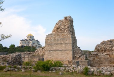 akşam chersonesos (Antik şehir) ve st vladimir'ın Katedrali (Sivastopol, Kırım, Ukrayna)