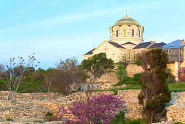 Evening St Vladimir's Cathedral church (Chersonesos- ancient town, Sevastopol, Crimea, Ukraine) clipart