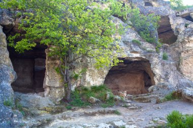 chufut kale eski görünümünü mağara yerleşim (Kırım, Ukrayna).