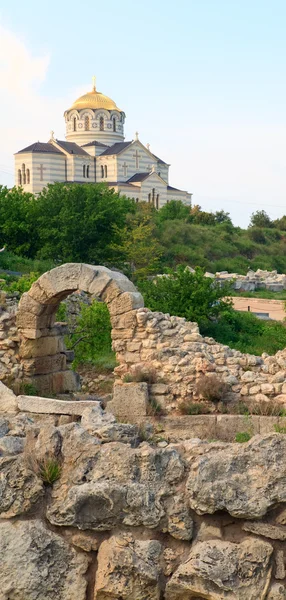 Sera Chersonesos Antica Città Cattedrale San Vladimir Sebastopoli Crimea Ucraina — Foto Stock