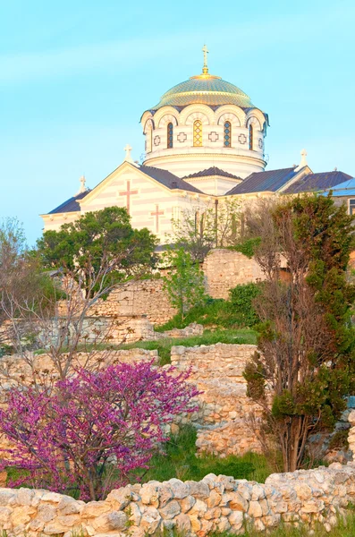 Βράδυ Καθεδρικός Ναός Του Αγίου Βλαδίμηρου Σκλαβεμπόριου Αρχαία Πόλη Σεβαστούπολη — Φωτογραφία Αρχείου