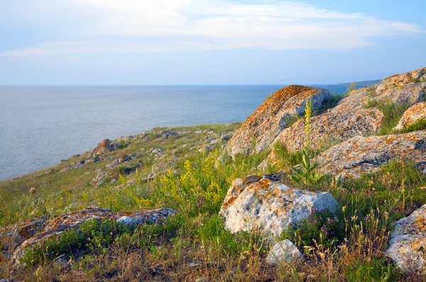 Letní Moře Kamenité Pobřeží Kazantip Rezervy Krym Ukrajina — Stock fotografie