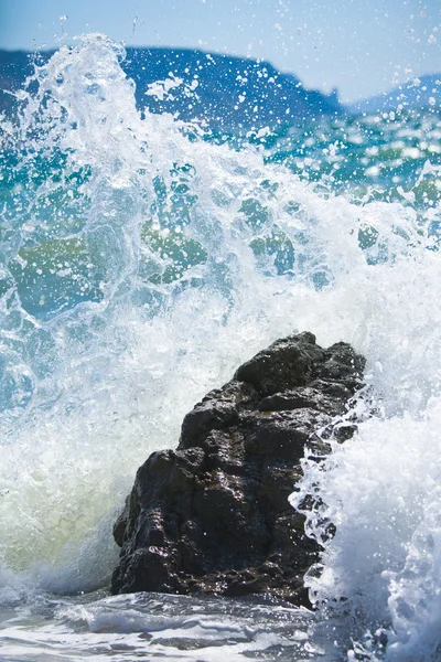 stock image Sea surf wave closeup break on stone (Crimea, Ukraine)