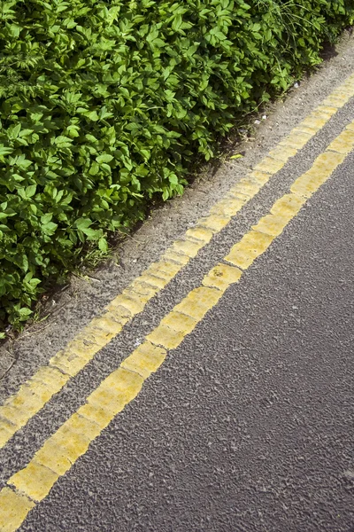 Yellow lines on country lane — Stock Photo, Image