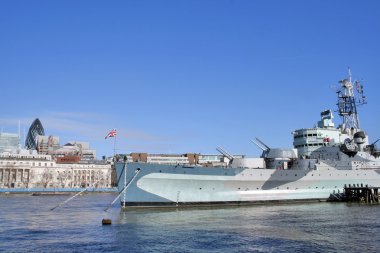 HMS Belfast on the river Thames in London clipart